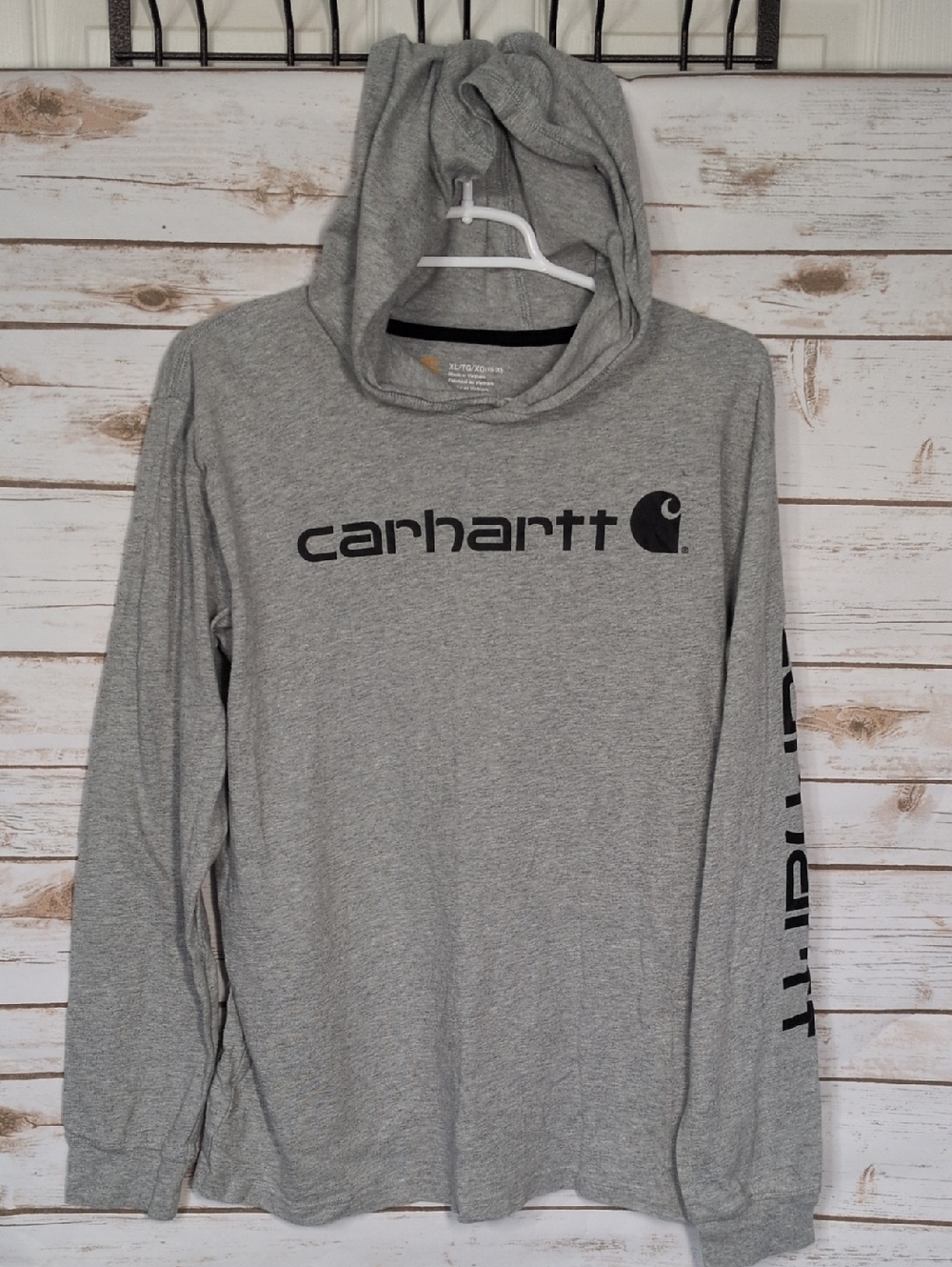 Carhartt Gray Hooded Long Sleeve Shirt with Black Logo
